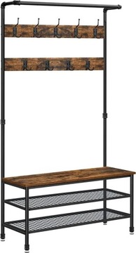 REGAŁ NA BUTY Z WIESZAKIEM SONGMICS 100x182x41,5 cm RUSTYKALNY LOFT