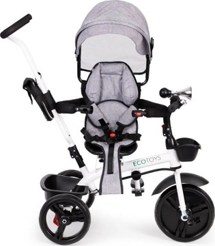 Серый поворотный трехколесный велосипед на 360° с навесом ECOTOYS