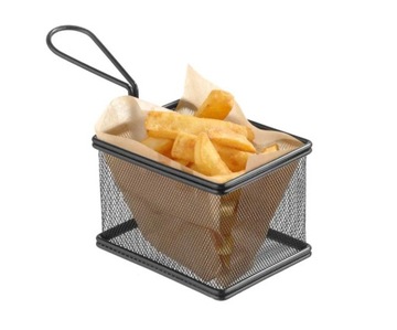 Koszyk do serwowania smażonych przekąsek frytek z uchwytem czarny 255x153x4