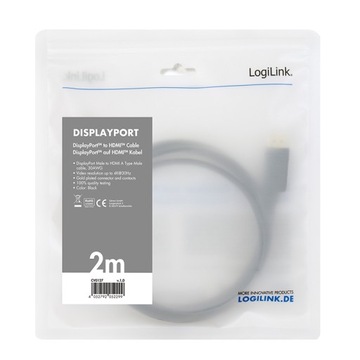 LogiLink CV0127 Кабель-переходник DisplayPort 1.2 — HDMI 1.4, 2 м