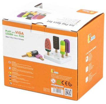 НАБОР ДЕРЕВЯННОГО МОРОЖЕНОГО НА ПАЛОЧКАХ ПОДСТАВКА VIGA, РАЗНОЦВЕТНАЯ ПОДСТАВКА, 6 ШТ.