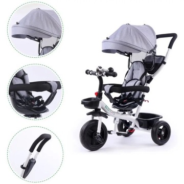 Трехколесная велосипедная коляска с поворотным сиденьем Серая ECOTOYS