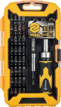 ОТВЕРТКА С ТРЕЩОТКОЙ СО СМЕННЫМИ НАСАДКАМИ 41ШТ / 64385 / VOREL
