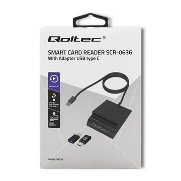 Устройство считывания чип-карт Qoltec Smart ID SCR-0636 USB Type C