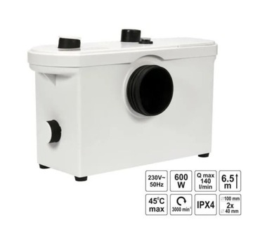 ВОДЯНОЙ НАСОС С ИЗМЕЛЬЧИКОМ ДЛЯ ТУАЛА 600ВТ WAVE