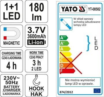 СВЕТОДИОДНАЯ ЛАМПА ДЛЯ МАСТЕРСКОЙ YT-08502 YATO