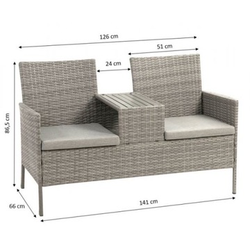 Greemotion Felin ławka ogrodowa ze stołem, 141 x 86,5 x 66 cm, szary POWYST