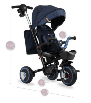 Трехколесный велосипед 5-в-1 — MoMi INVIDIA ТЕМНО-СИНИЙ — ВРАЩАЮЩАЯСЯ НА 360° КОРЗИНА