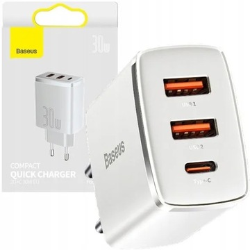 Szybka Ładowarka Sieciowa Baseus QC USB-C 2USB 30W