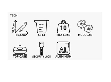 KAPPA TOP CASE 58L MONOKEY KFR580B K'FORCE ALUMINIUM BLACK LINE