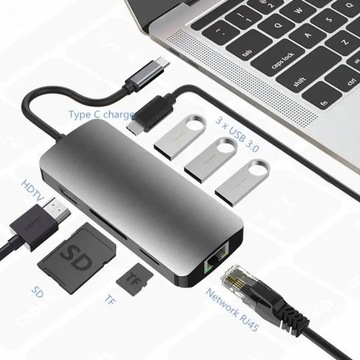 Док-станция Hub 8in1 USB-C HDMI 4K SD для Macbook Pro/Air