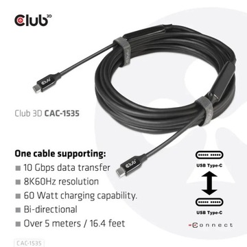 CLUB3D CAC-1535 USB-кабель 5 м USB 3.2 Gen 2 (3.1 Gen 2) USB C Черный