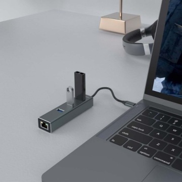 SAVIO AK-57 3-ПОРТОВЫЙ ХАБОР USB-C С АДАПТЕРОМ RJ-45