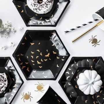 TALERZYKI PAPIEROWE NIETOPERZE CZARNE 20cm 6szt