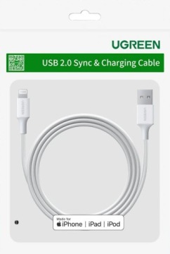 Никелированный кабель UGREEN MFi Lightning 1м (белый)