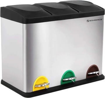 SONGMICS Контейнер для сортировки мусора 3x15л, серебристый