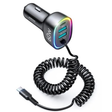 АВТОМОБИЛЬНОЕ ЗАРЯДНОЕ УСТРОЙСТВО JOYROOM 2x USB 1x USB C С КАБЕЛЕМ USB C ДЛЯ АВТОМОБИЛЯ