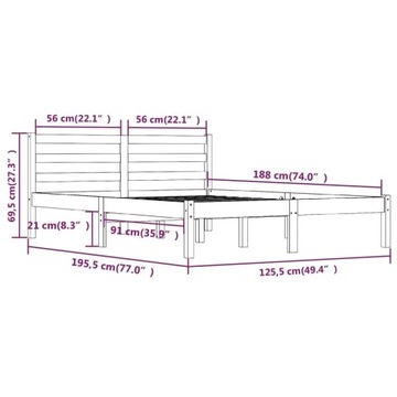 Каркас кровати, массив сосны, 120x190 см, 4 фута,