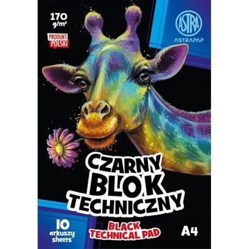 Blok TECHNICZNY CZARNY A4 170g 10 arkuszy ASTRA
