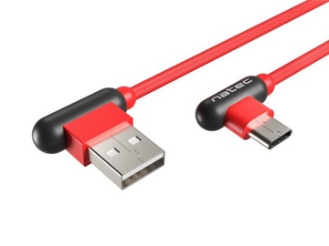 Кабель Natec Extreme Media USB-C — USB-A M/M, 1 м, изогнутый влево/вправо, красный