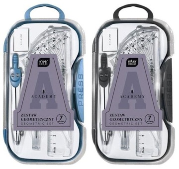 Геометрический набор в коробке, футляр, 7 элементов, циркуль, линейка, АКАДЕМИЯ.