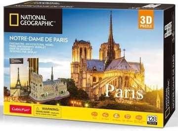 Puzzle 3D Cubic Fun National Geographic Notre Dame 128 el PARYŻ Makieta NEW