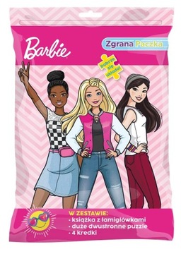 BARBIE Zgrana Paczka książka z łamigłówkami PUZZLE 4 kredki