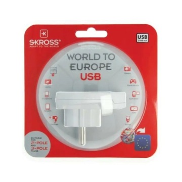 SKROSS Europe USB-адаптер для путешествий для иностранцев в Чехии, USB-A, 12 Вт, тип E/F