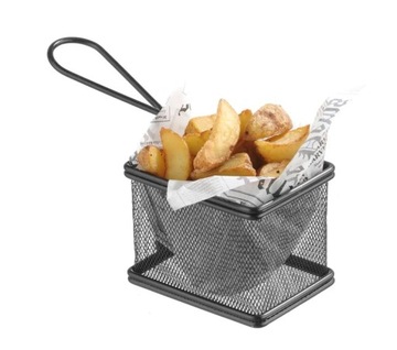 Koszyk do serwowania smażonych przekąsek frytek z uchwytem czarny 255x153x4