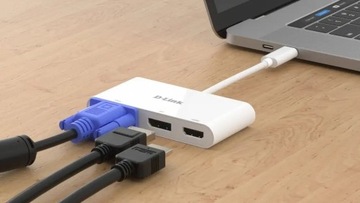 Адаптер D-Link 3 в 1 USB-C — HDMI/VGA/DisplayPort DUB-V310 с USB-концентратором |