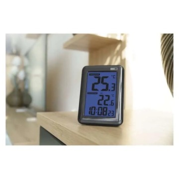 Цифровой, разборчивый, беспроводной черный термометр до 50 м с часами и датой EMOS