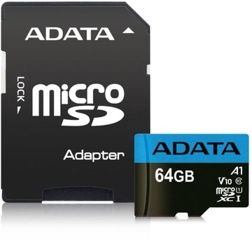 ADATA Premier UHS-I 64 ГБ, MicroSDXC, флэш-память класса 10, адаптер