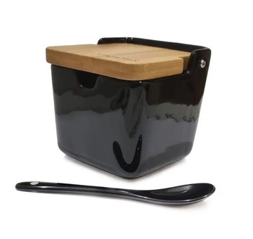 Чёрная САХАРНИЦА Фарфоровая ФАРФОРОВАЯ ЛОЖКА КОНТЕЙНЕР ДЛЯ СОЛЕВОГО САХАРА