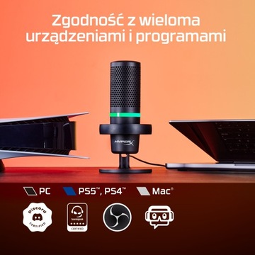 Mikrofon pojemnościowy biurkowy HyperX DuoCast LED Streaming PC PS5 PS4 MAC