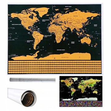Mapa świata zdrapka z flagami 82x59 cm