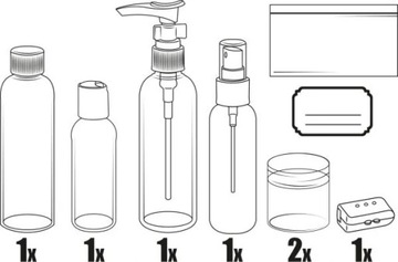 Butelki Pojemniki Podróżne na Kosmetyki do Samolotu z Kosmetyczką 8 el.