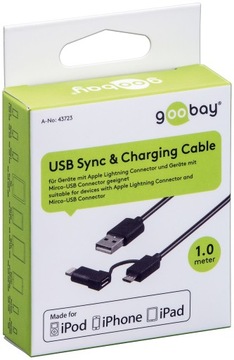 USB — microUSB + кабель Apple Lightning Goobay 1м