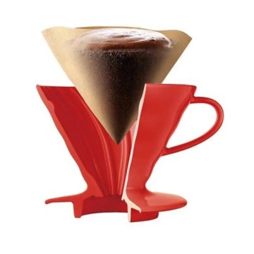 HARIO RED PLASTIC DRIP V60-02 + БЕЛЫЕ БУМАЖНЫЕ ФИЛЬТРЫ 100 шт.