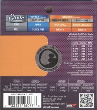 ELIXIR 16077 АКУСТИЧЕСКИЕ СТРУНЫ NANOWEB 12-56