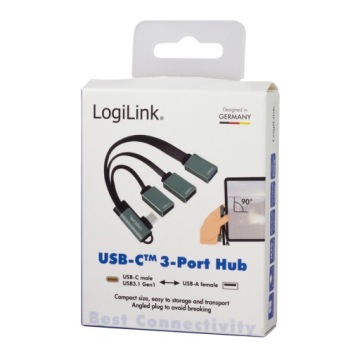 USB-концентратор, угловой разъем USB-C под углом 90 градусов — 3xUSB, 15 см
