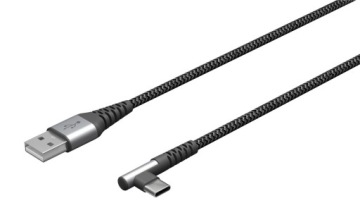 Текстильный кабель USB-C — USB-A с металлическими вилками, угловой, 0,5 м
