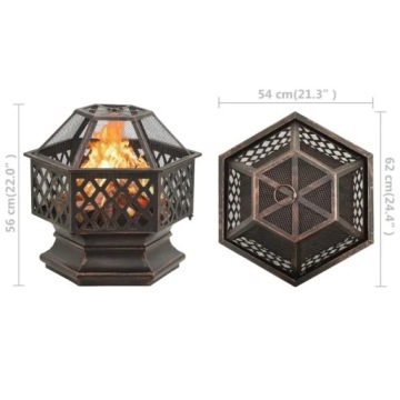 vidaXL Яма для костра в деревенском стиле с кочергой 62x54x56 см, XXL, сталь