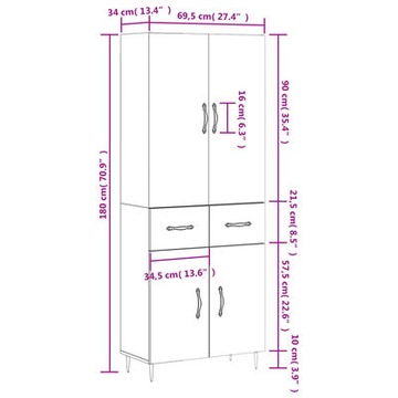 VidaXL дуб сонома 34 x 69,5 x 180 см