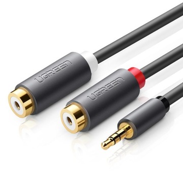 Adapter audio jack 3.5mm męski do 2xRCA żeński Ugreen 0.25m szary