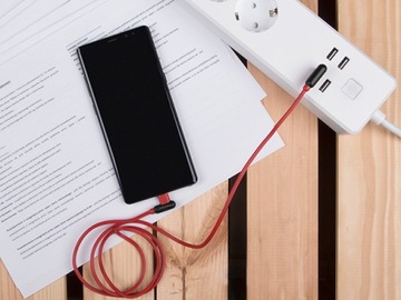 Кабель Natec Extreme Media USB-C — USB-A M/M, 1 м, изогнутый влево/вправо, красный