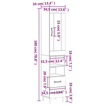 VidaXL белый 34 x 34,5 x 180 см