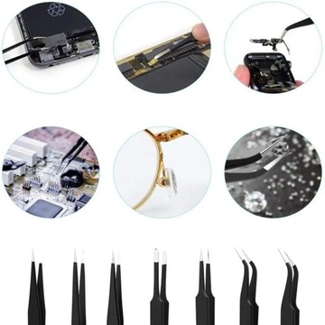 ZESTAW METALOWYCH PĘSET ESD PINCETA PĘSETY PINCETY