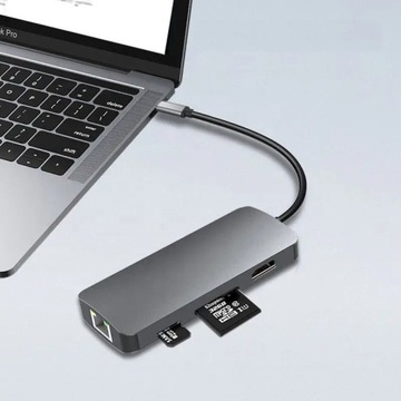 Док-станция Hub 8in1 USB-C HDMI 4K SD для Macbook Pro/Air
