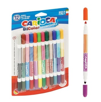 Dwukolorowe MAZAKI dla dzieci ZESTAW 24 Kolory Carioca FLAMASTRY dwustronne