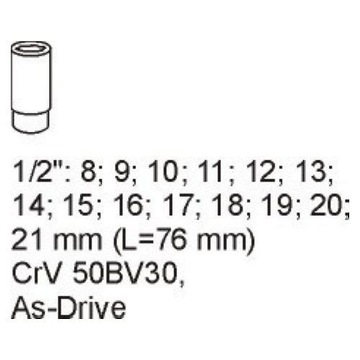 ВСТАВКА ДЛЯ ЯЩИКА ДЛИННЫЕ НАСАДКИ 8-21ММ 1/2 14ШТ.